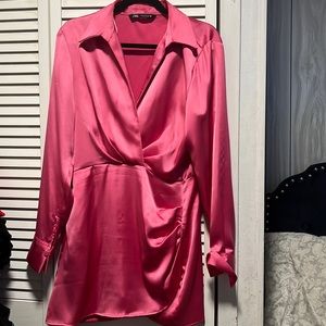 Zara hot pink silk mini dress